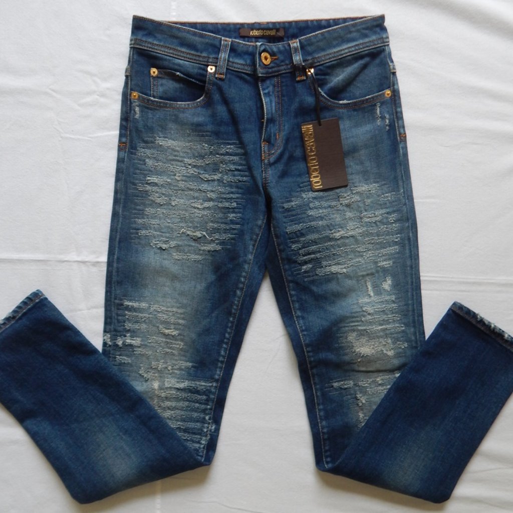 Nwt Roberto Cavalli Denim Jeans Skinny Distressed